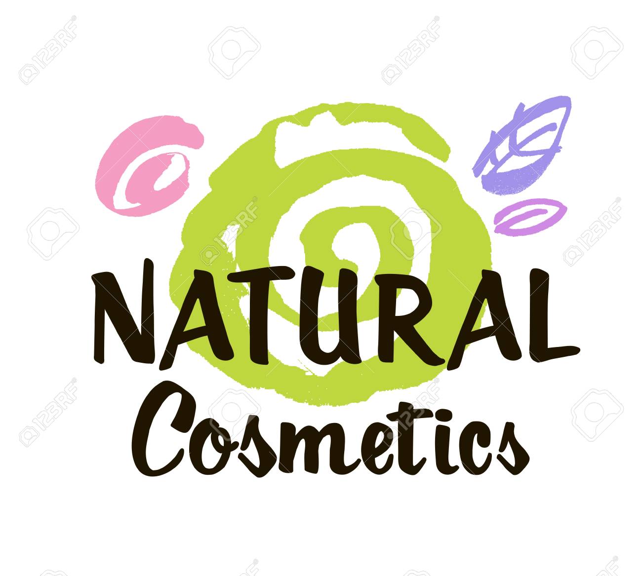 Natural cosmetics logo design vector template. Abstract decorative spiral and stylized leaves. Brush design
